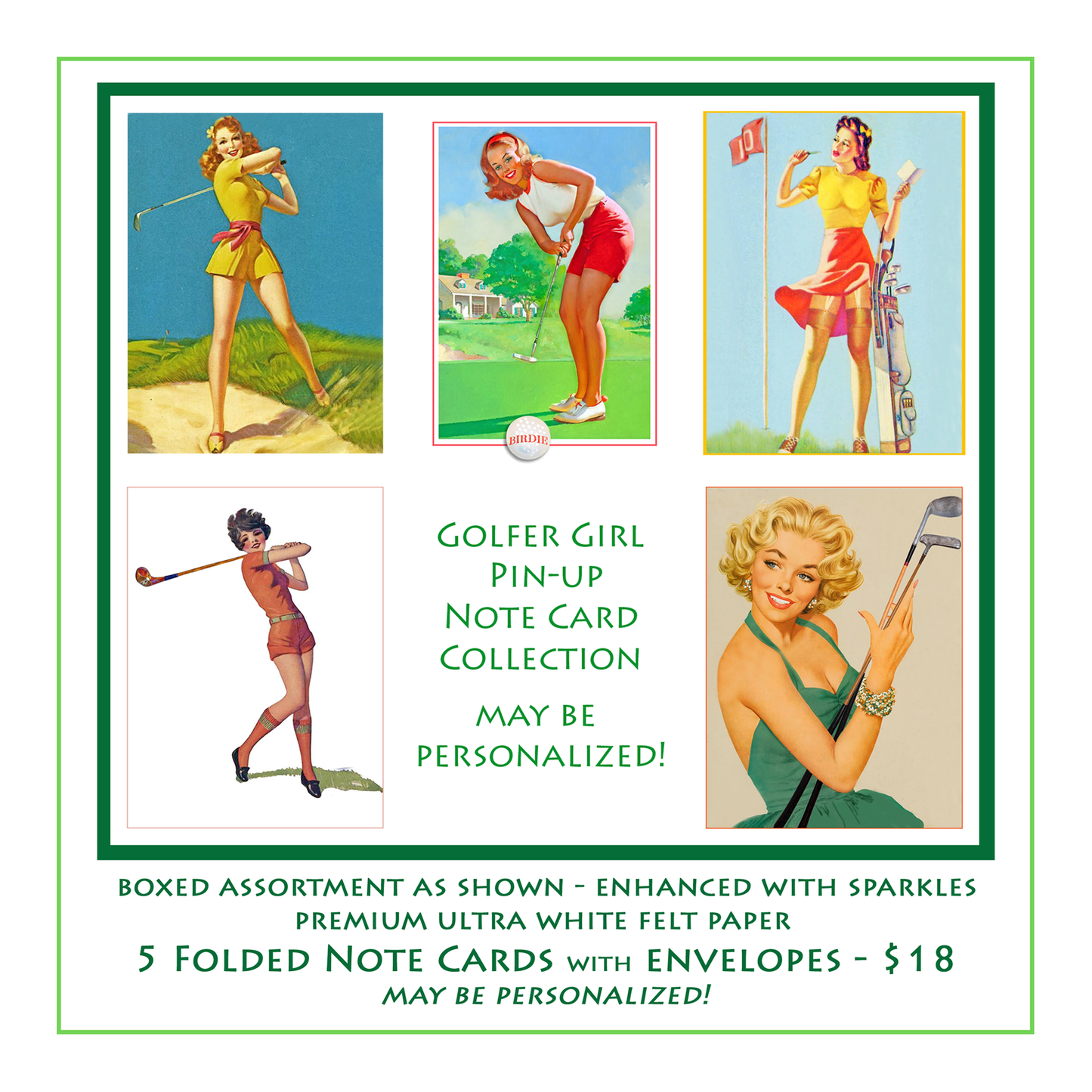 Golfer Girl Pin-Up Note Card Collection