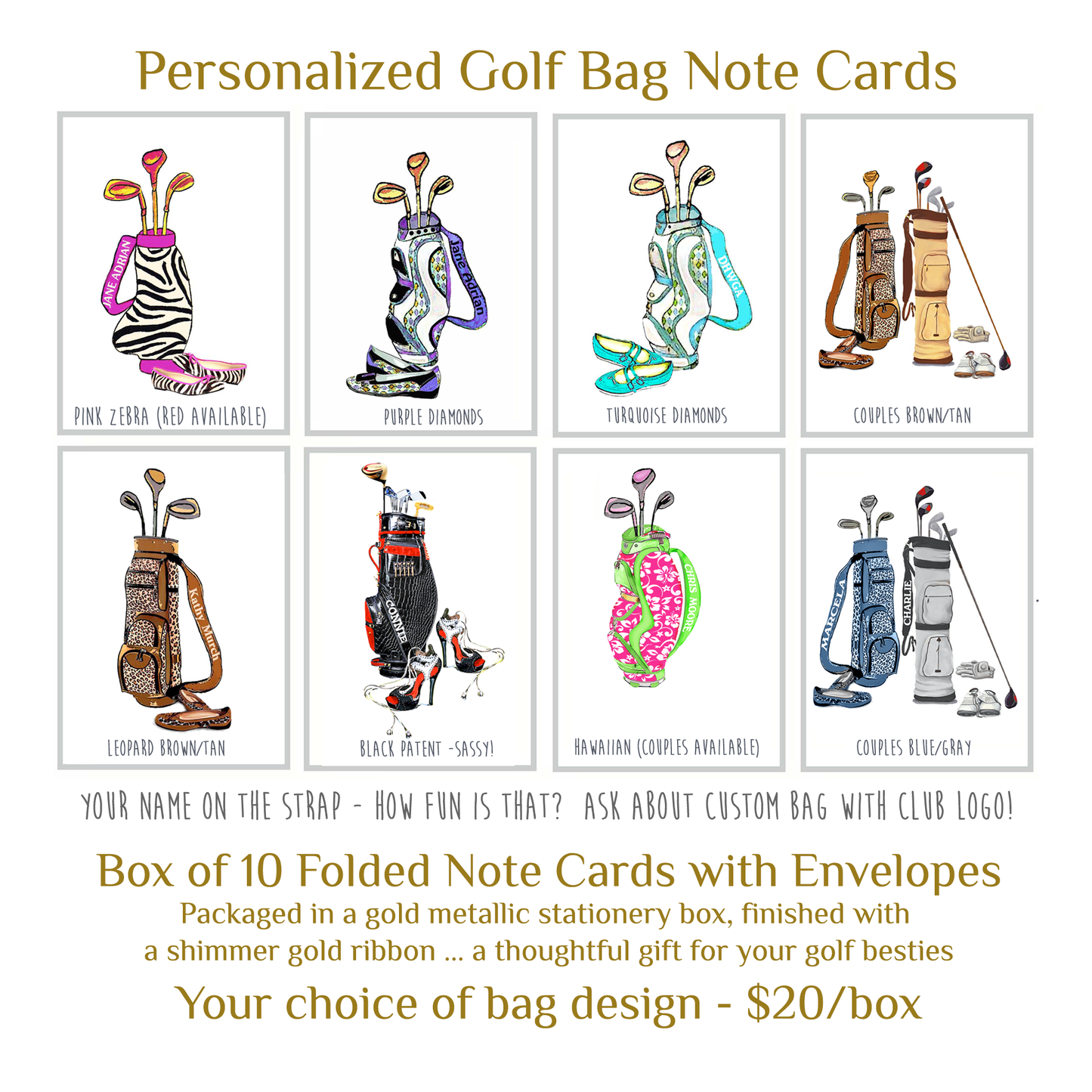 Golf Bag Personalized Note Cards